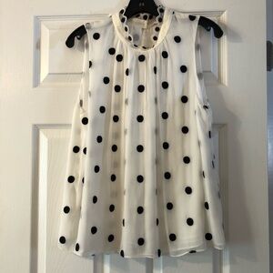 Rebecca Taylor silk sleeveless ivory top with black polka dots size 12